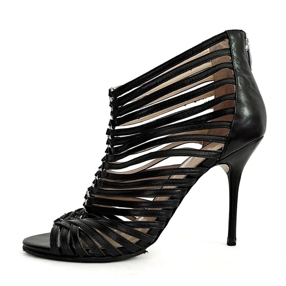 ENZO Angiolini Ginolfi Leather Peep Toe Gladiator Stiletto Heel Booties Black - Picture 4 of 16